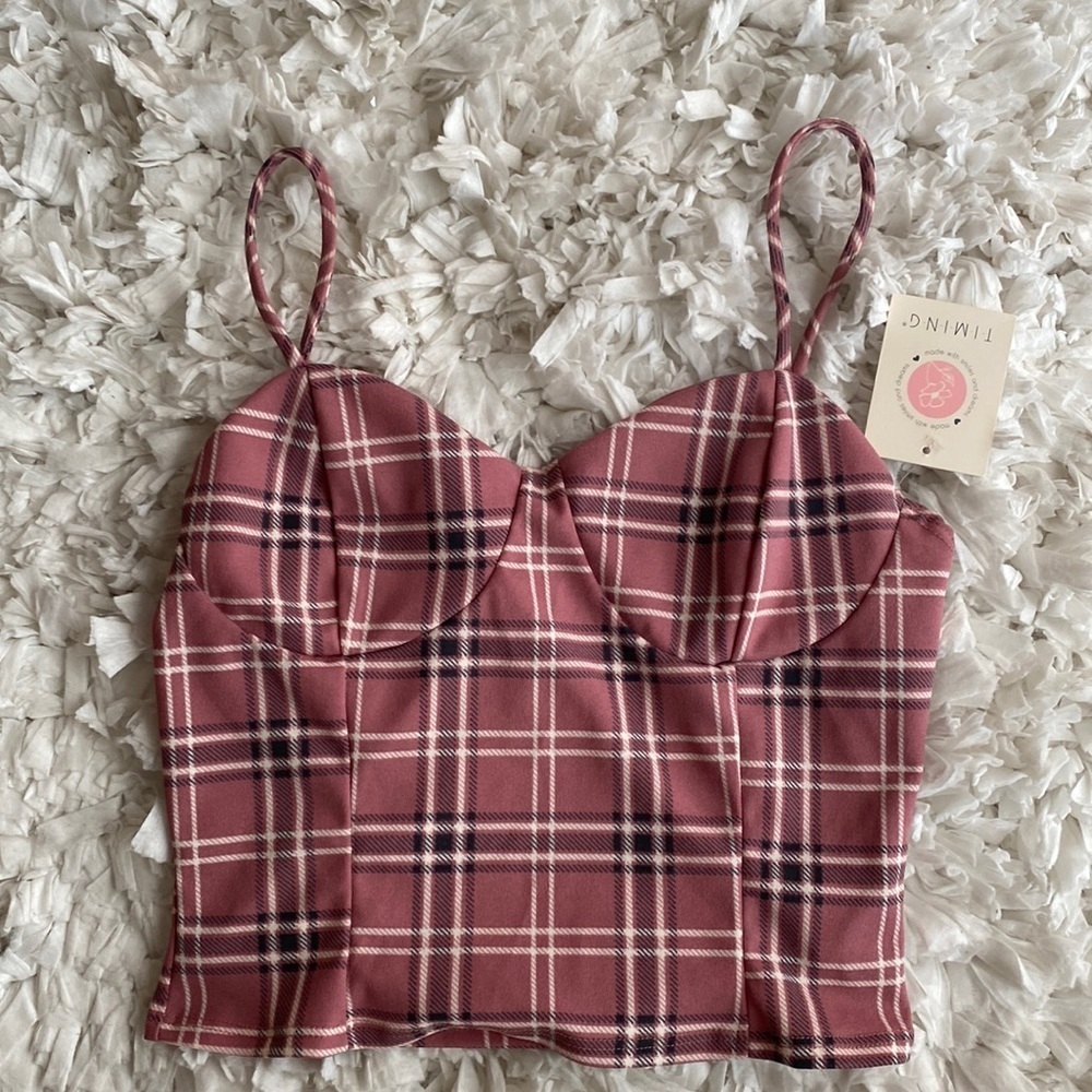 Mauve plaid crop top NWT